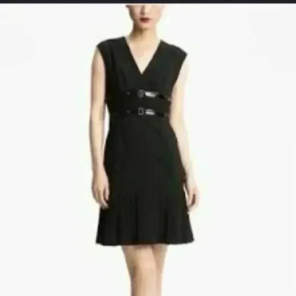 Tracy Reese NY Sleeveless V-Neck Patent Leather Pleated Midi Dress Black Size 4